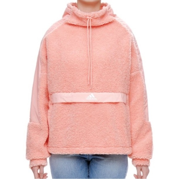 ADIDAS 🌸 Pink Sherpa High Neck Pullover - Picture 11 of 16